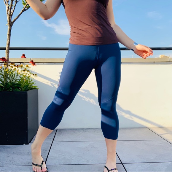 ALALA High Waist Satin Capri Mesh Panels Sheer Royal Blue Crop Jogger - Picture 11 of 16